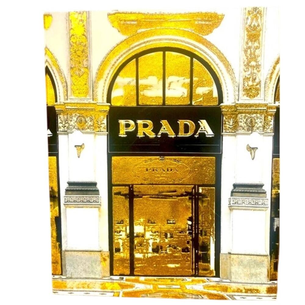 PRADA Storefront Gold Foil Canvas Wall Art 16” x 20”
